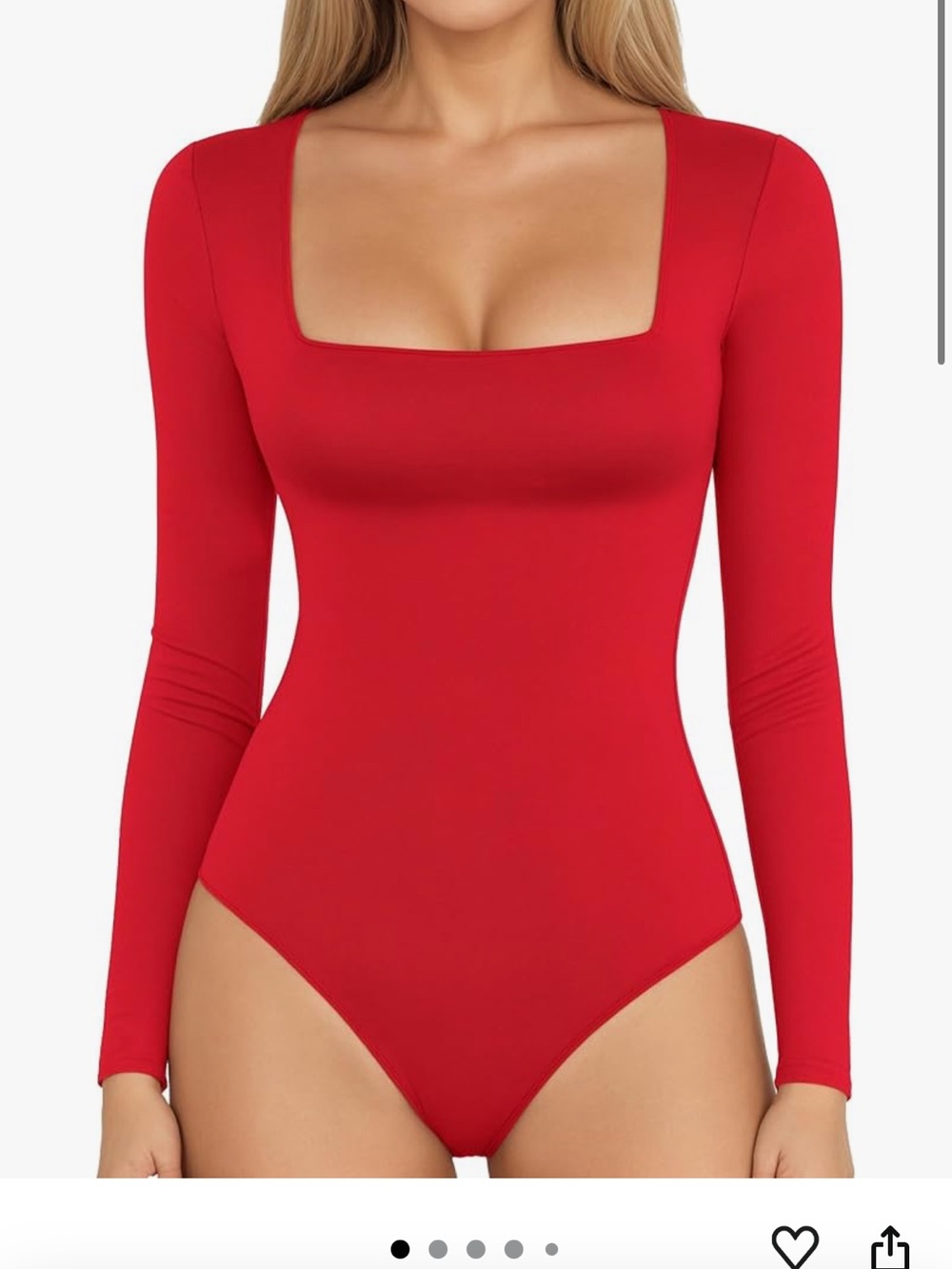 Red Long Sleeve Square Neck Bodysuit